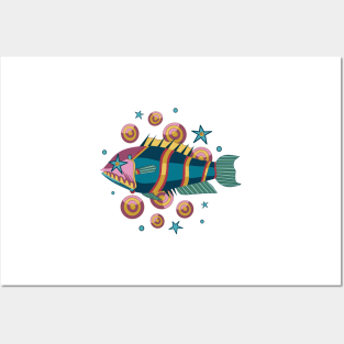 Fish Star pattern Posters and Art